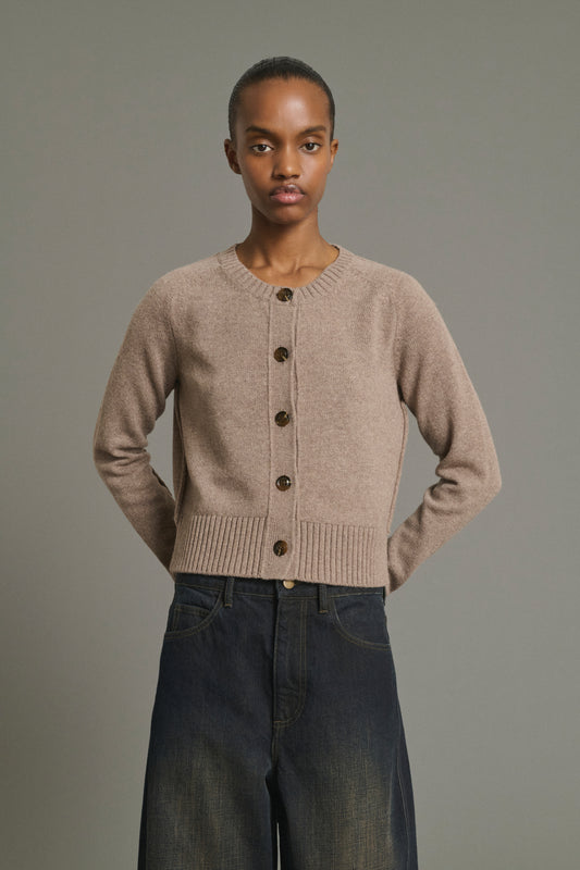 Cárdigan Virginia - Beige Jaspeado - Lana Merino - Mujer