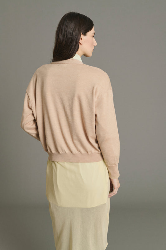 Cárdigan Idem - Beige rosado - Lana merino - Mujer