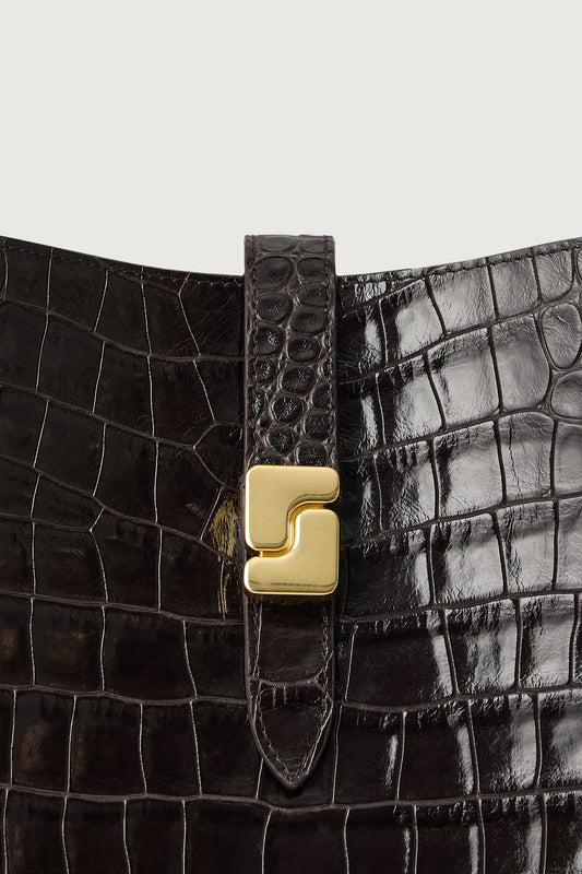 BOLSO BELLO MARRÓN OSCURO CROCO