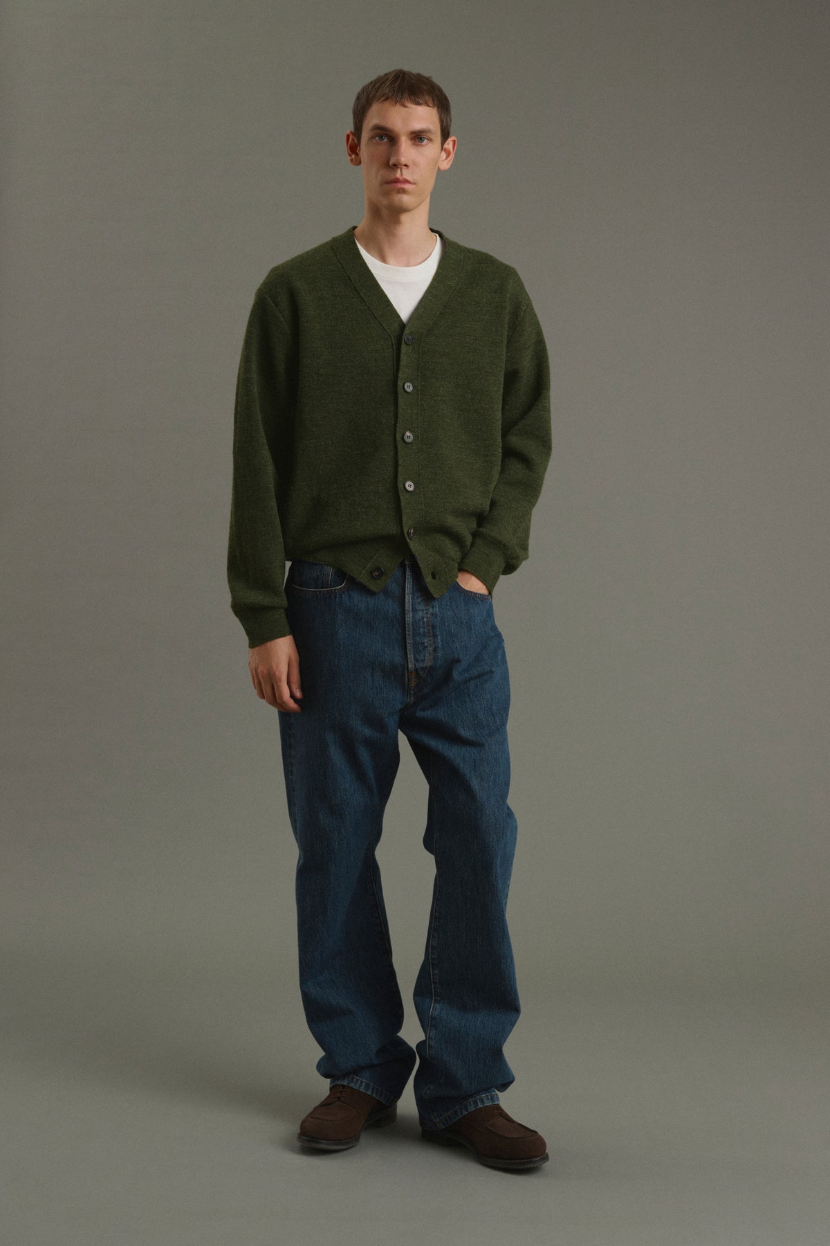 Cardigan Romeo - Kaki Foncé - Laine - Homme