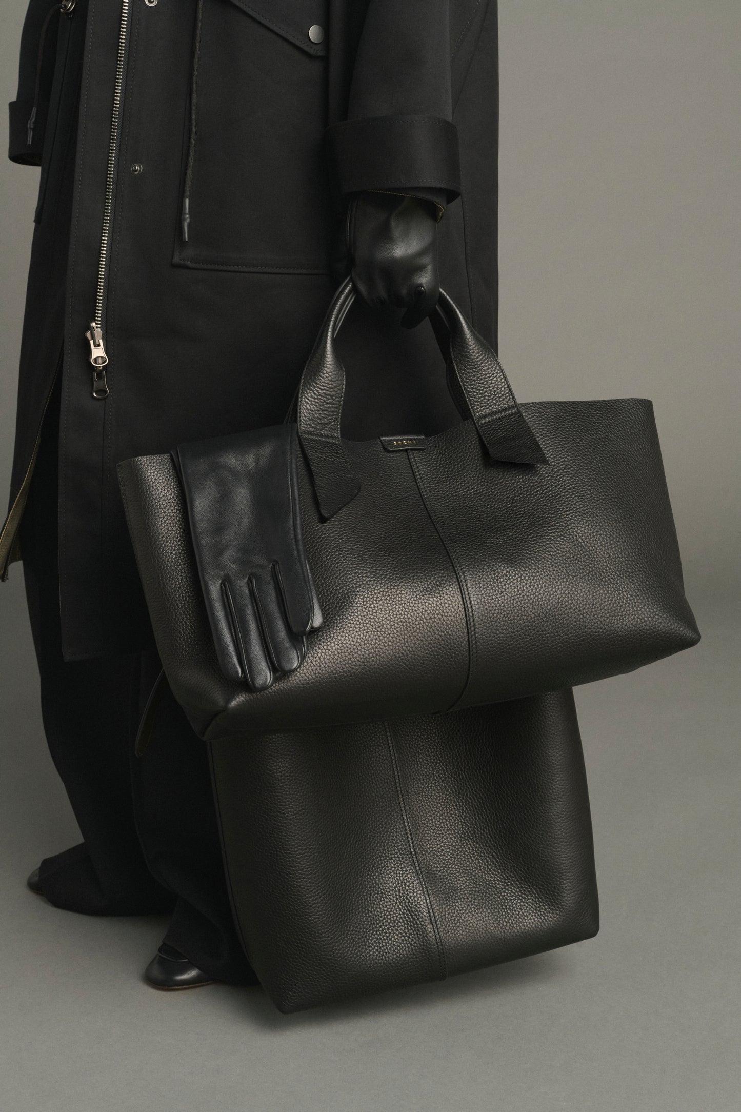 Bolso Suave - Negro Cuir Grainé Baguette - Soeur