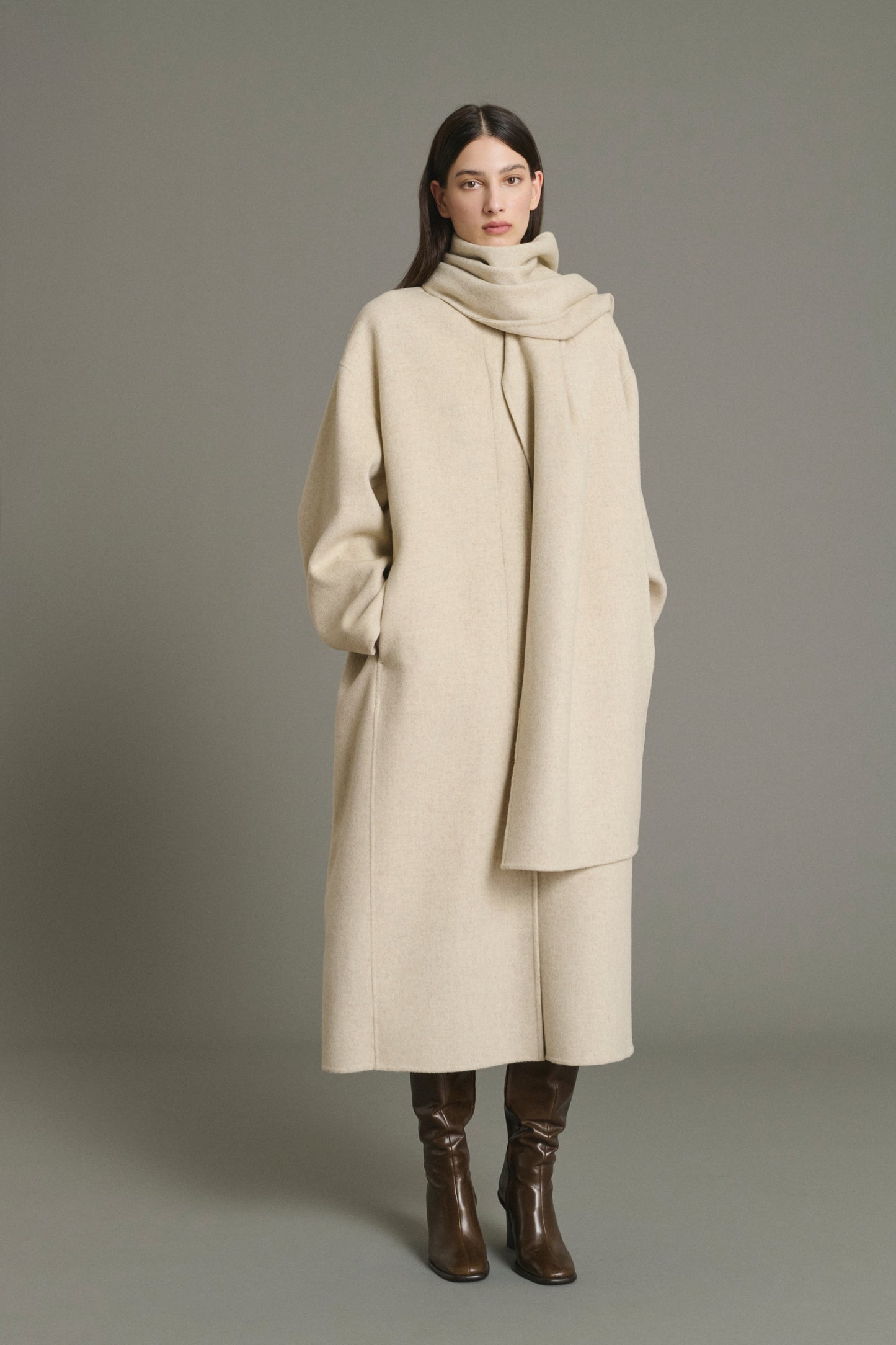 Manteau Finn - Écru/Gris - Laine - Femme