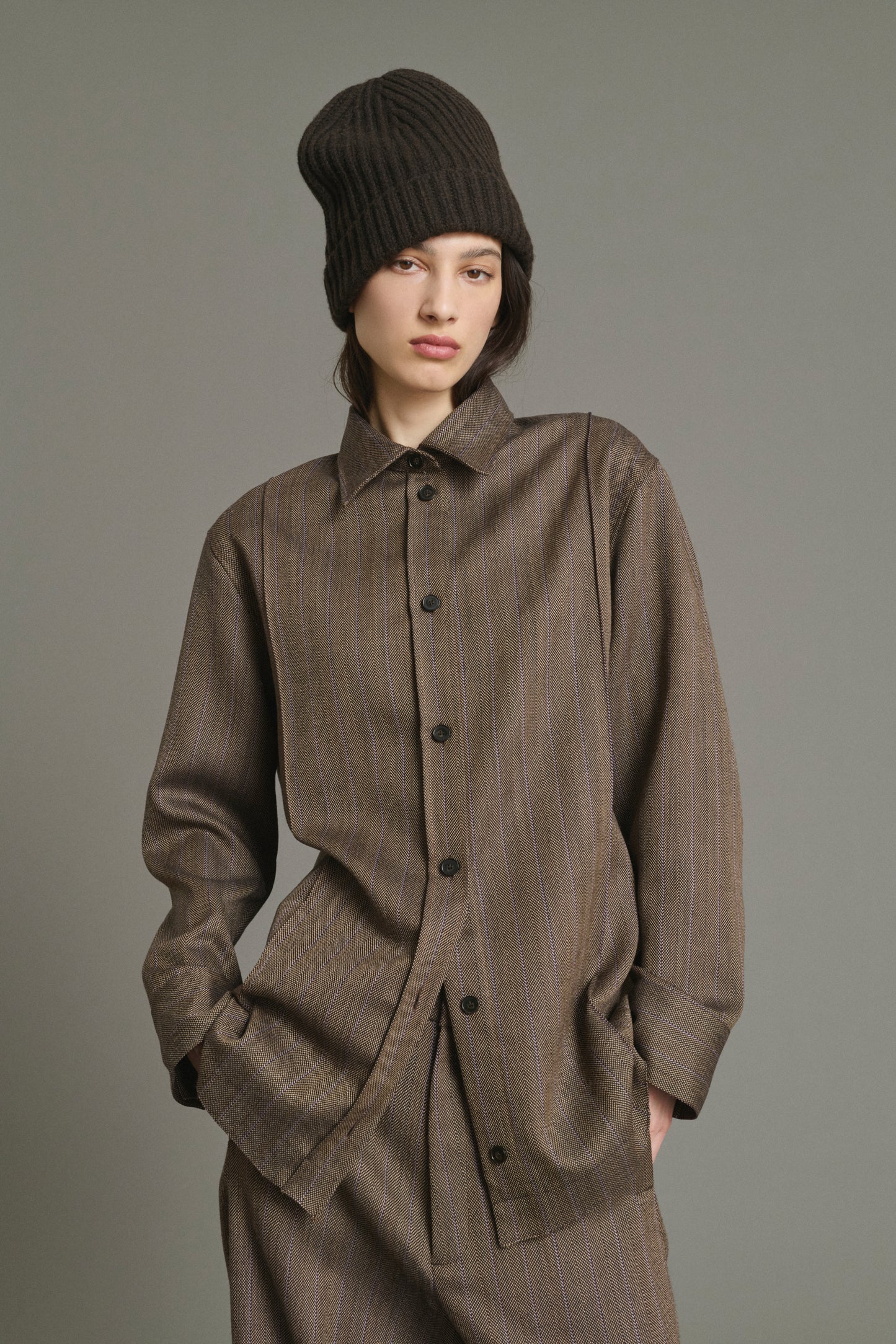 Camisa Lisbonne - Marrón/Malva - Lana - Mujer