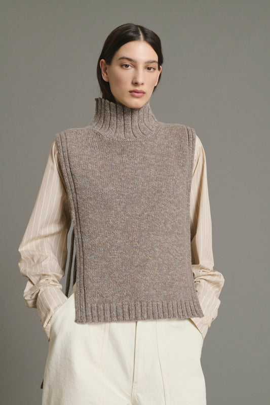 Pull Or - Beige/Gris - Laine - Femme