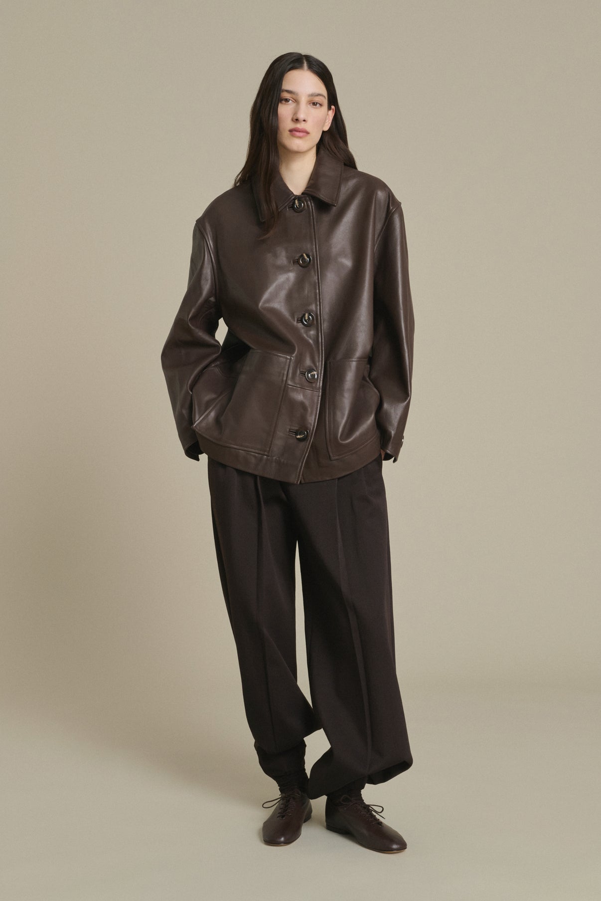 Chaqueta Vincenzo - Taupe cuero liso mujer - Soeur vue 1