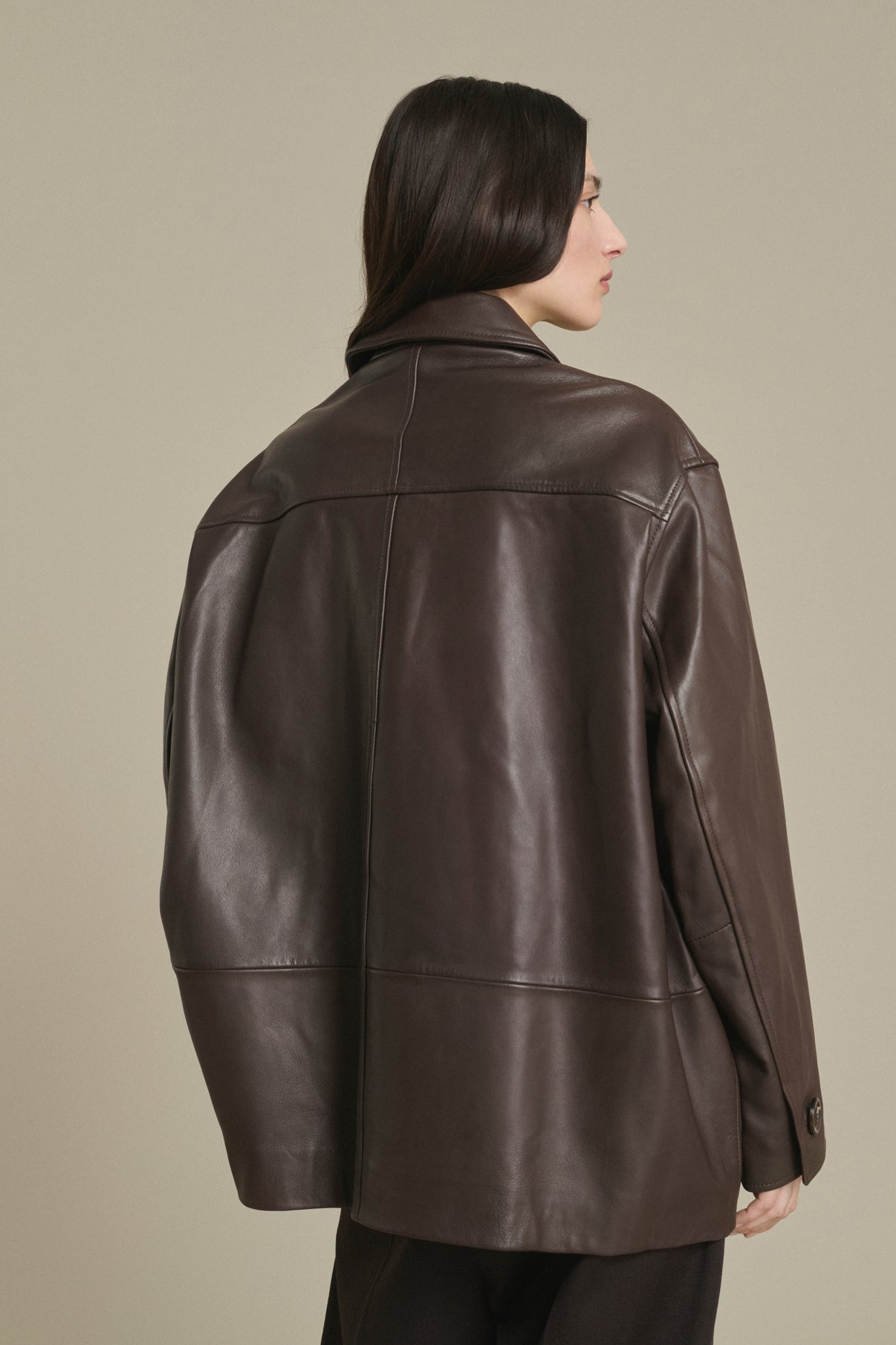 Chaqueta Vincenzo - Taupe cuero liso mujer - Soeur vue 3