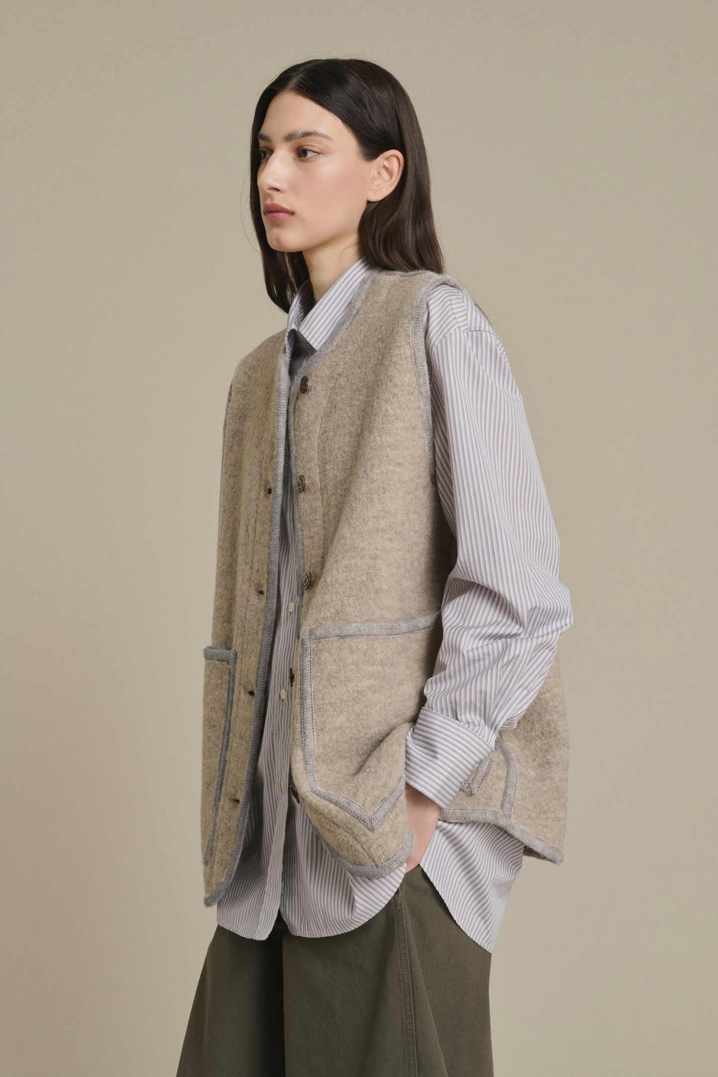 Chaqueta Chicago - Beige/Gris - Lana - Mujer