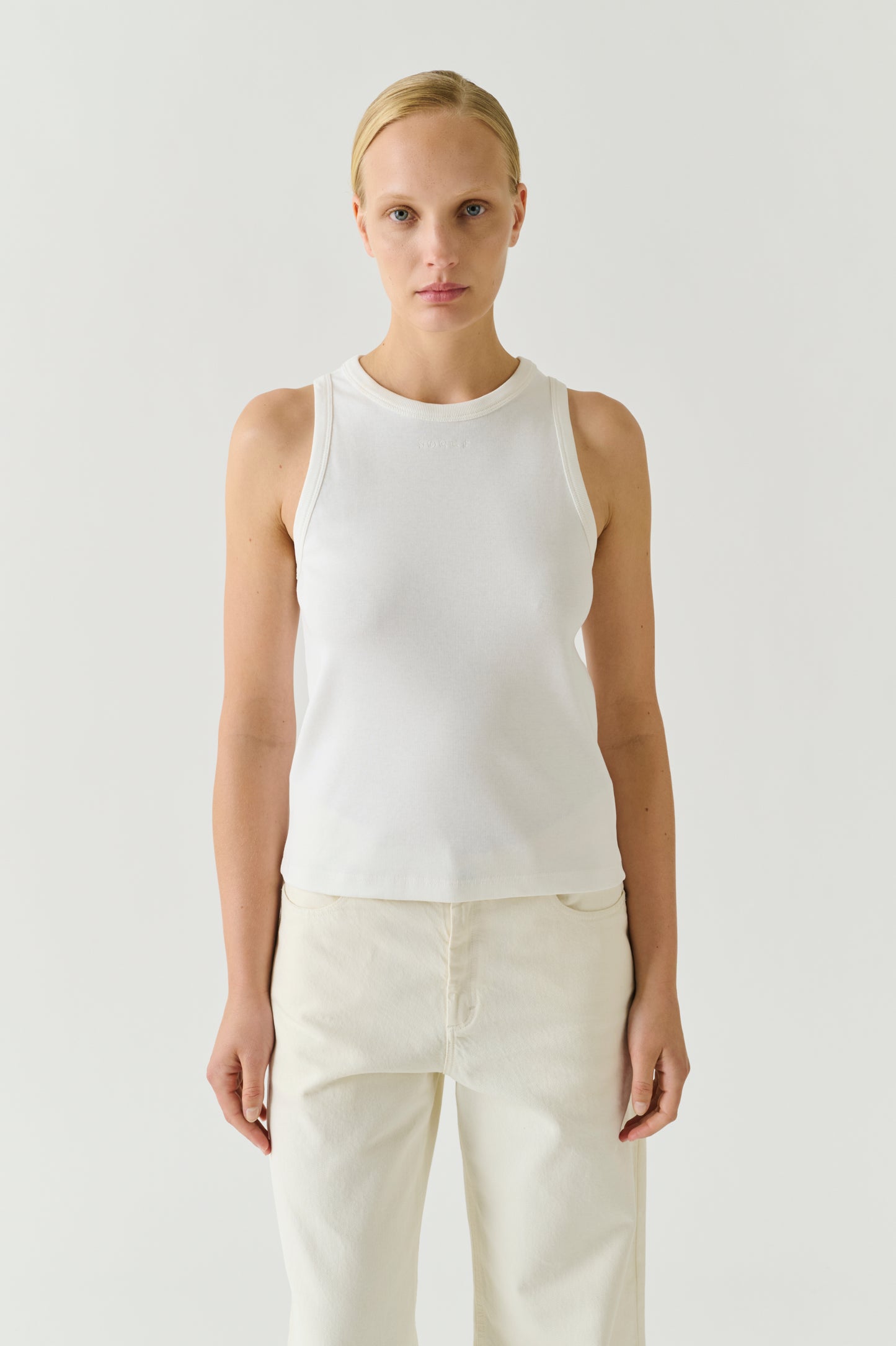 Camiseta de tirantes Dolly - Blanco Algodón Canalé Fino Mujer - Soeur